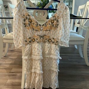 New glowy knee length dress. Pearl and sequin details.